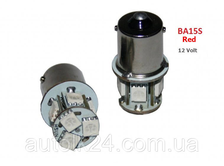 Led-лампи BA15S 8Leds 5050SMD, 12V Red (Червоні)