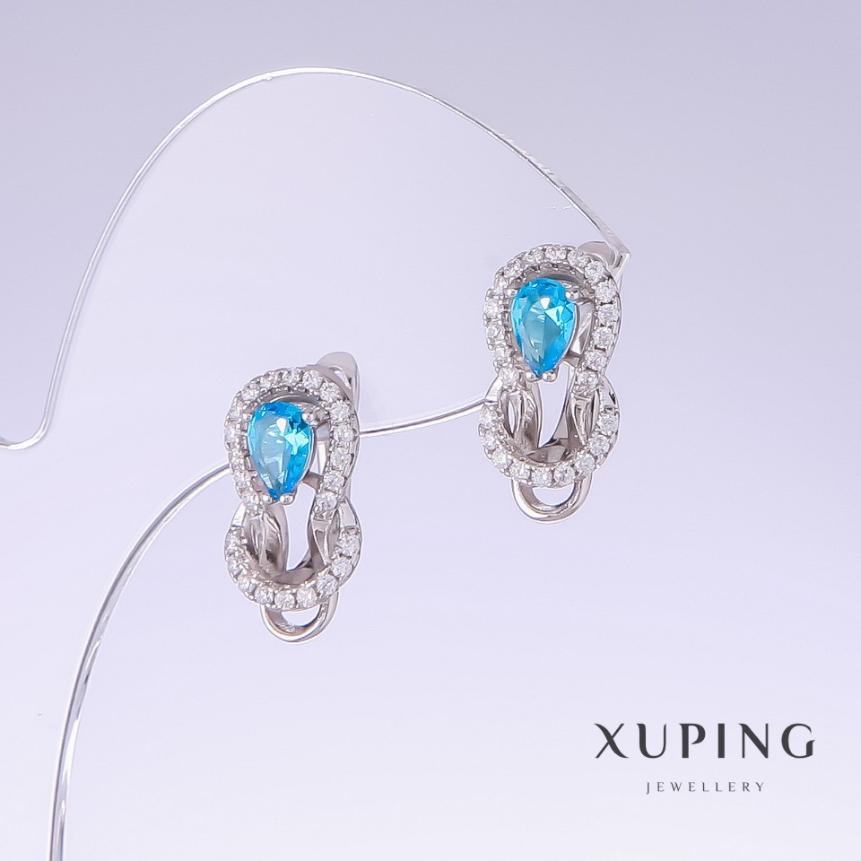 Сережки Xuping з блакитними цирконами "Топаз" L-17мм s-10мм родій 18к