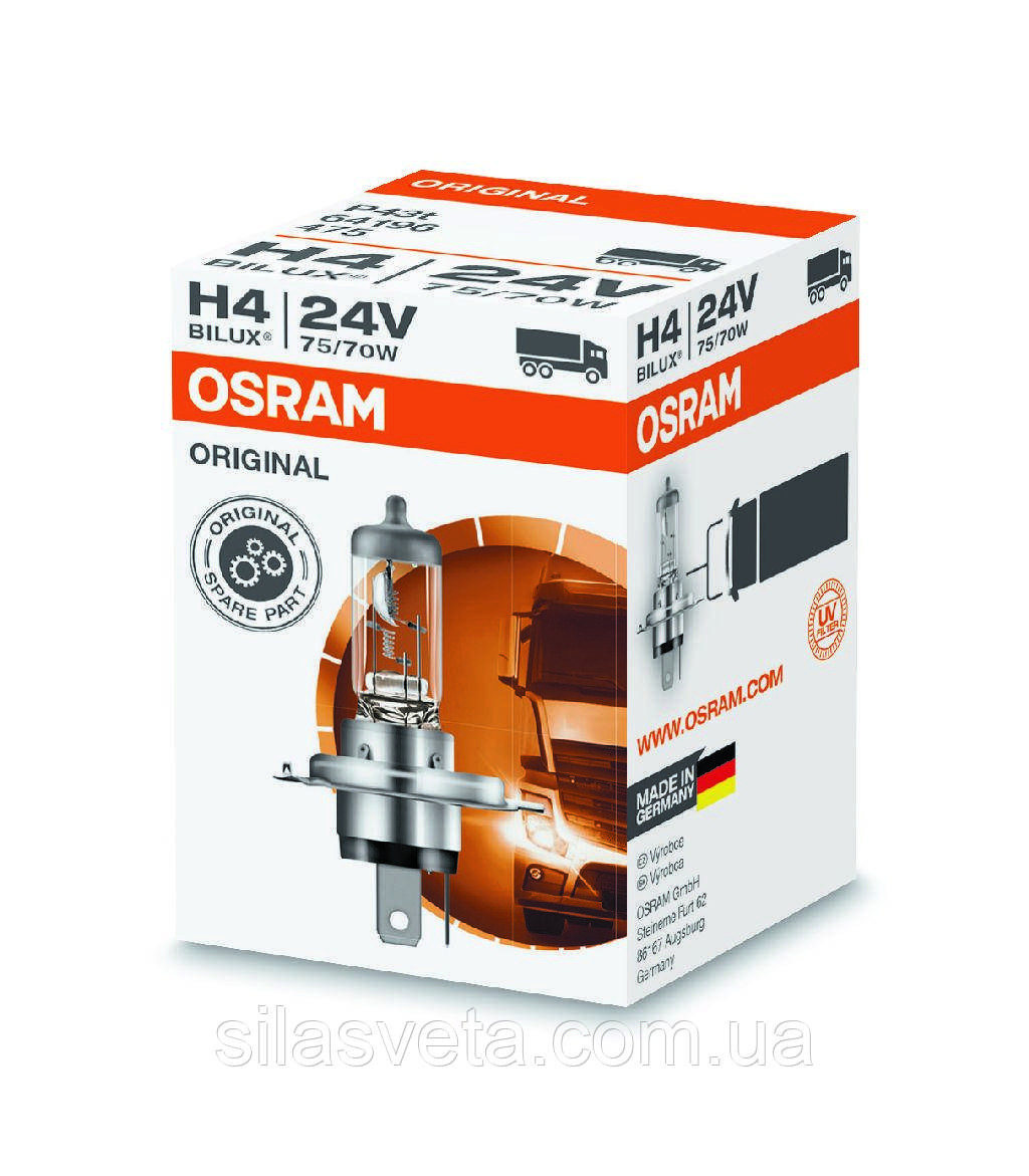 Автомобільна галогенна лампа "OSRAM" (H4) (24 V) (75/70W), фото 1