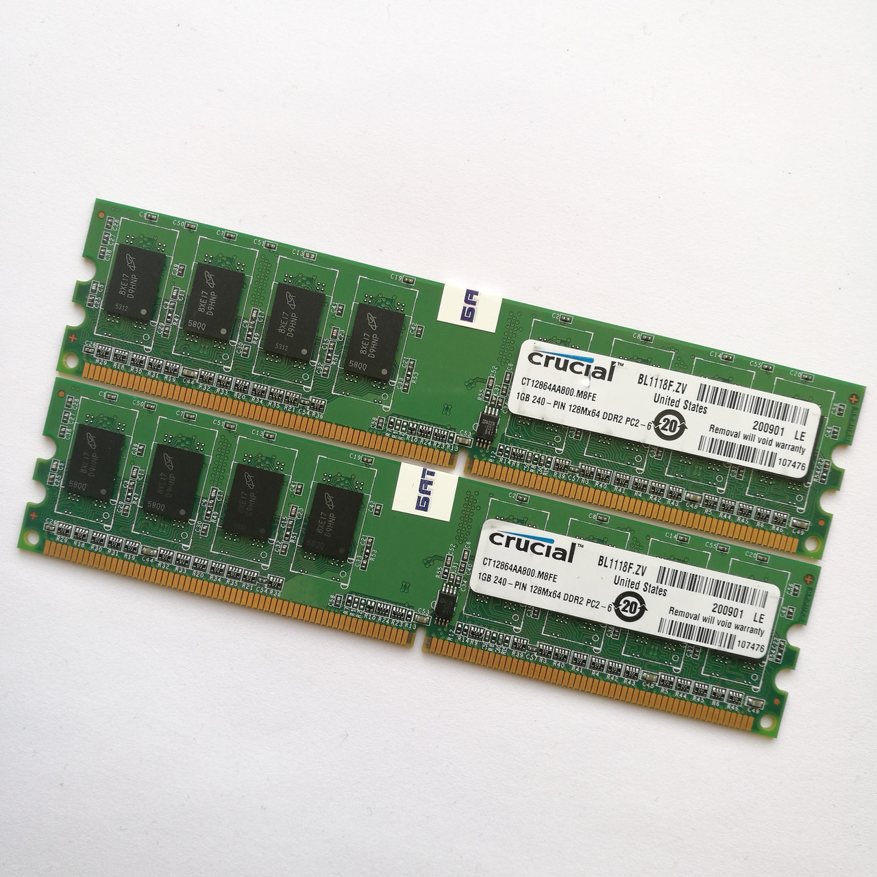 Оперативная память Crucial DDR2 2Gb (1Gb+1Gb) 800MHz PC2 6400U CL6 (CT12864AA800.M8FE) Б/У