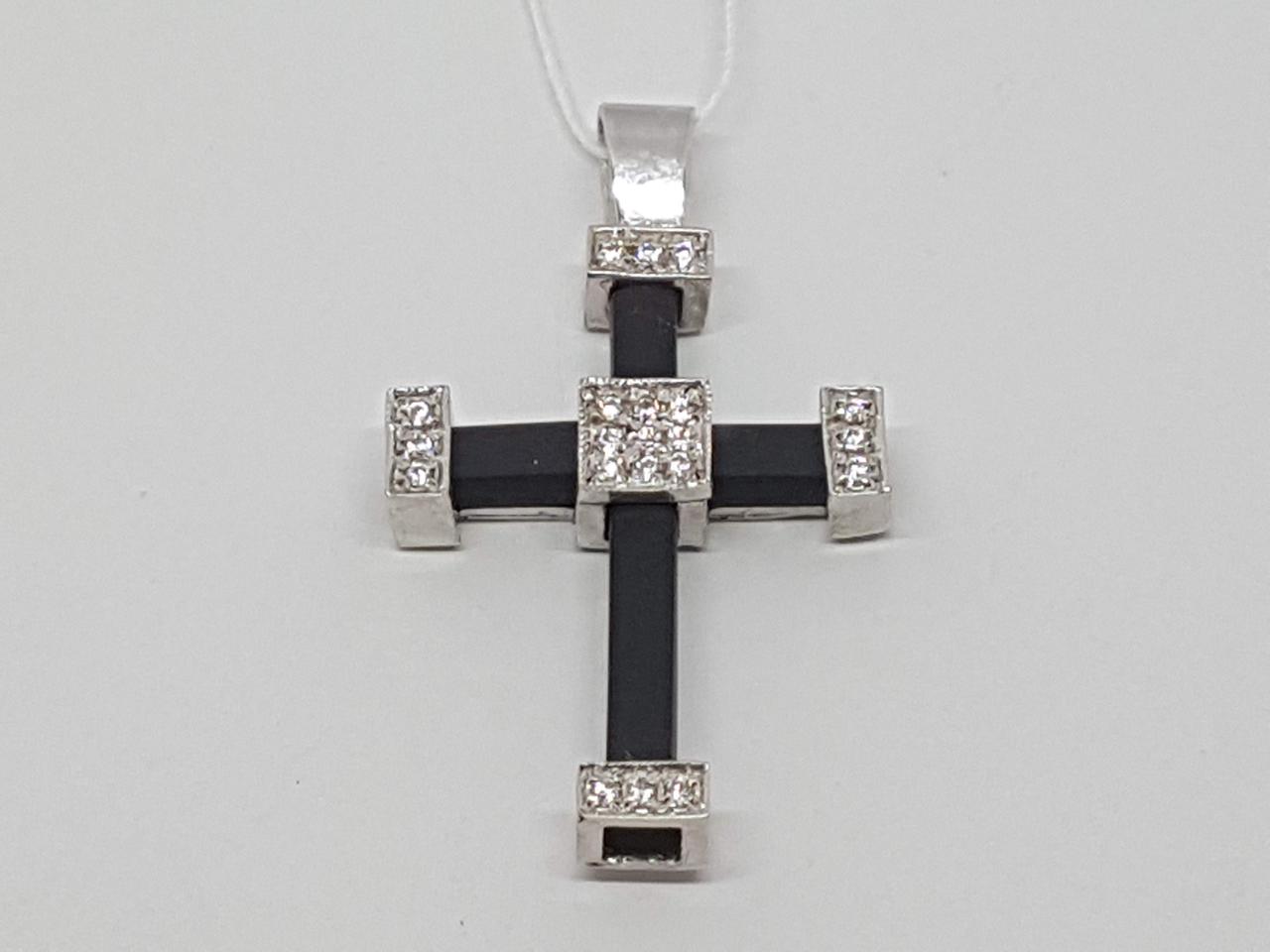 Срібний хрест з каучуком і фіанітами. 5541757