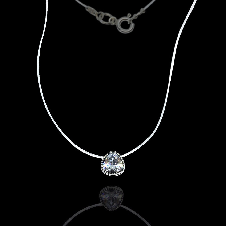 Срібна підвіска з каменем на силіконі, 375 мм