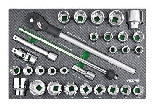 Набір інструменту метр.+дюймового 3/4" 31ед. (в ложементі) Toptul GED3108