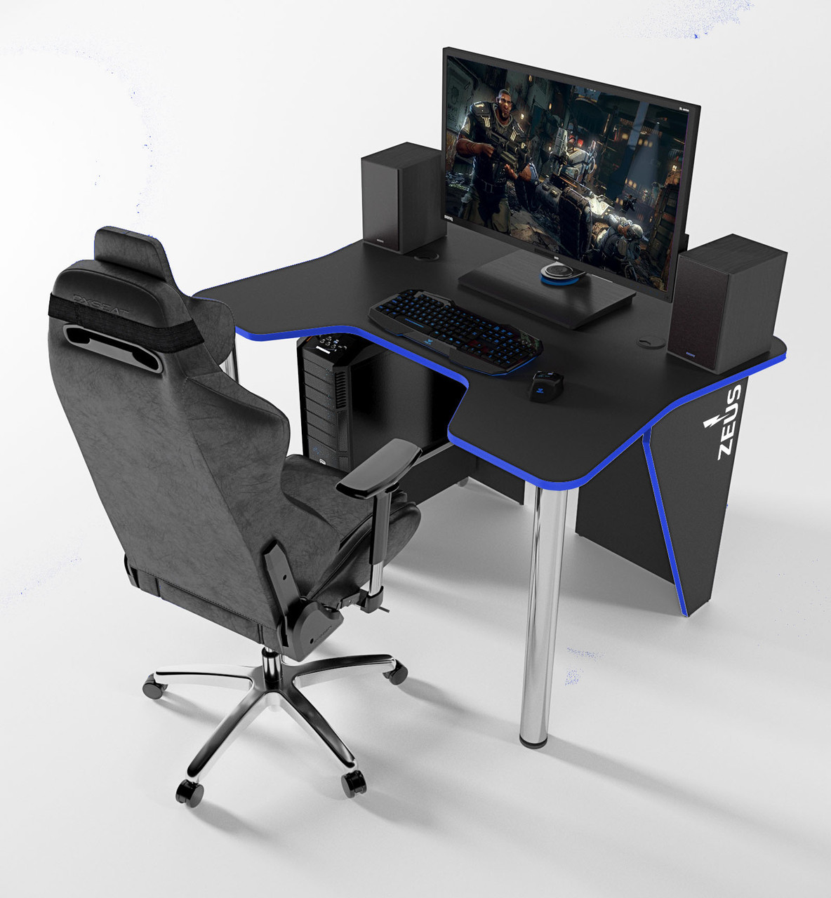 Геймерський стіл "Igrok-3L" 140х85х60 см. LED підсвітка, Чорний/Синій