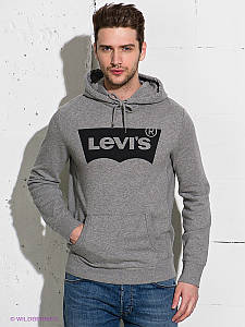 Худі Levis ( Левайс ) | Чоловіча толстовка | Кенгурушка сіра, чорний принт "" В стилі levi's ""