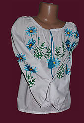 Дитяча блуза з вишивкою "Голубі ромашки"