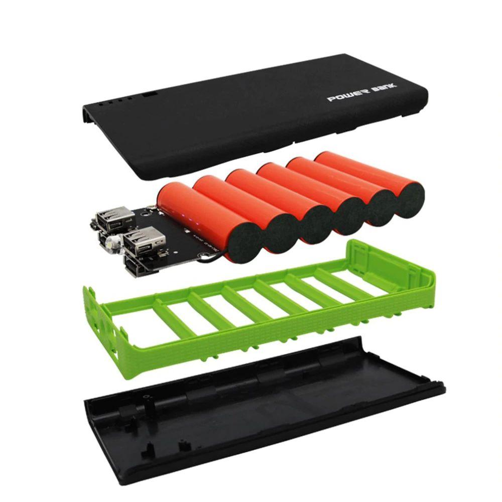 Powerbank 4 USB 6x18650 / Корпус Повербанка з ліхтариком чорний з червоним (без батарей)