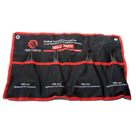 Набір щипців (4шт) для зняття і установки стопорних кілець 180мм INTERTOOL HT-7015, фото 2