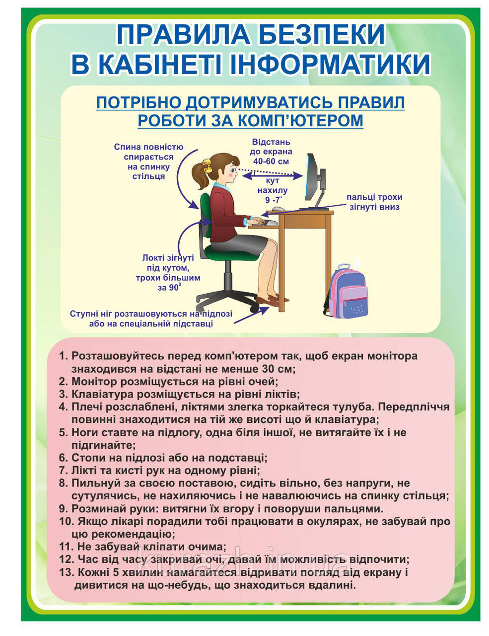 Стенд «Правила безпеки в кабінеті інформатики»