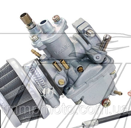 Карбюратор веломотора з регулюванням заслінки (+2 троси + регулятор заслінки та блок керма) 50/60/80 см3, фото 2