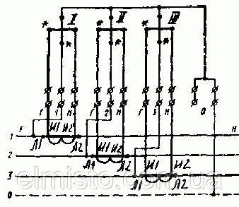 Схема полукосвенного включення трифазного лічильника активної енергії