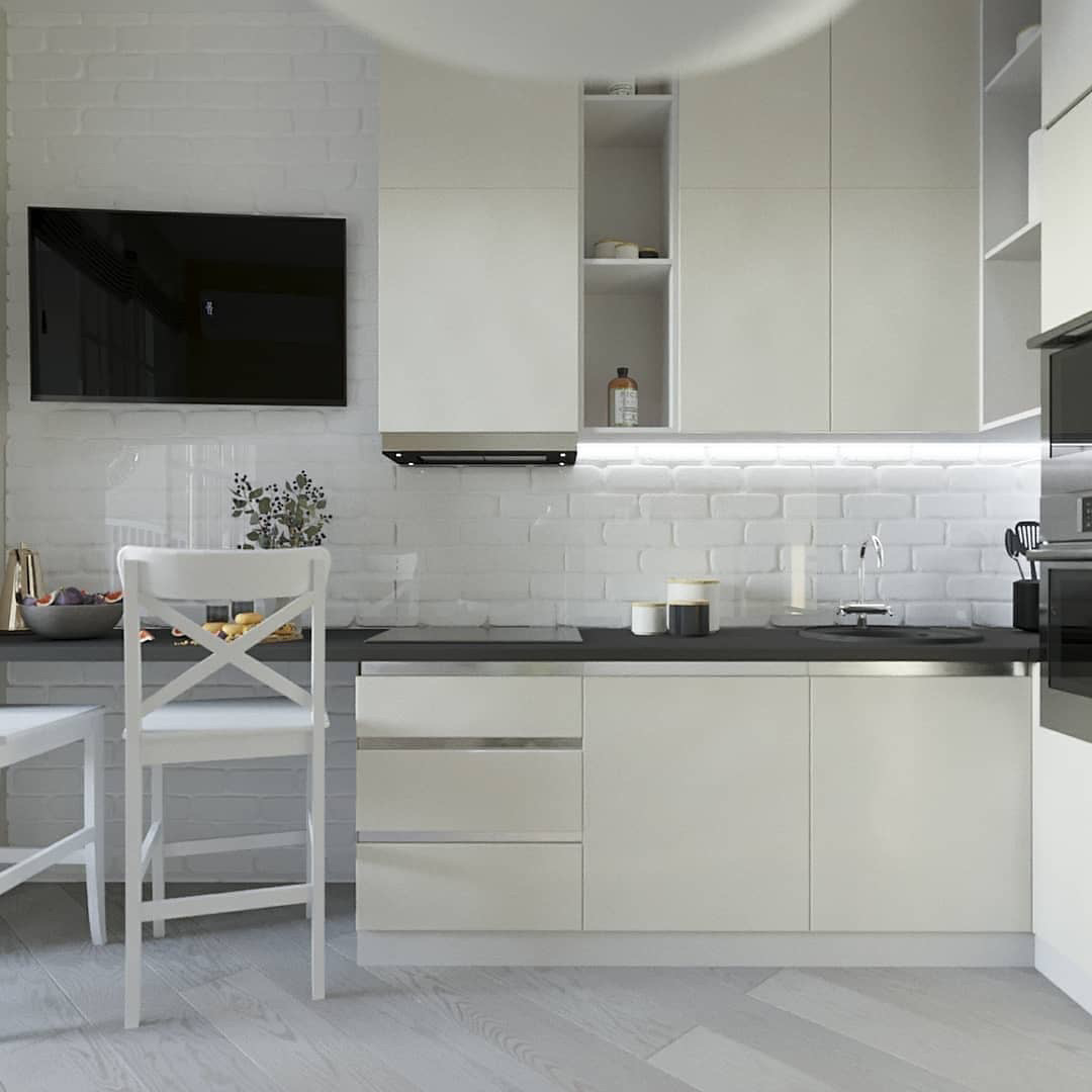 Белая кухня без ручек с профилем в стиле минимализм по выгодным ценам ...