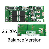 Плата защиты с балансировкой PCM, BMS 2S 20A 7.4-8.4V для Li-ion / Li-Pol Контроллер заряда/разряда