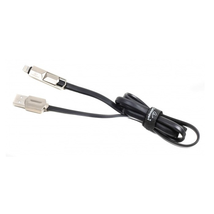 Кабель USB 2.0 - 1.0м AM/Lightning/Micro-B Cablexpert CCPB-ML-USB-05BK премиум плоский 2.4А
