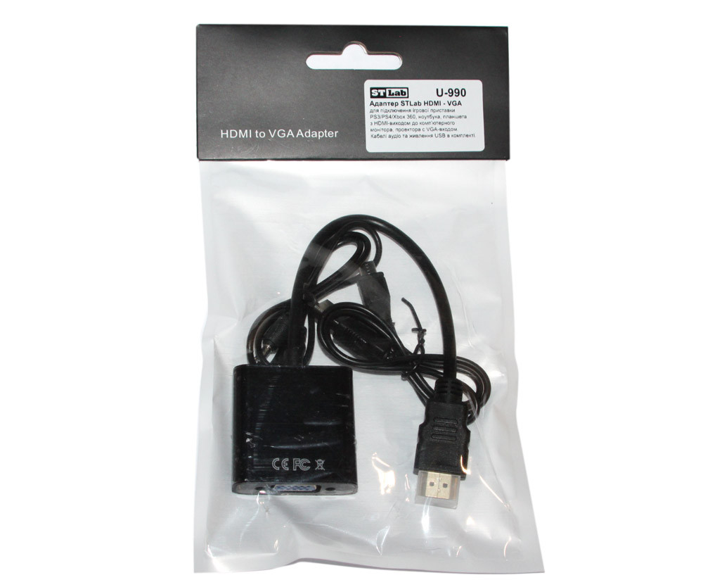 Конвертер HDMI тато на VGA мама 20cm STLab U-990 Black,