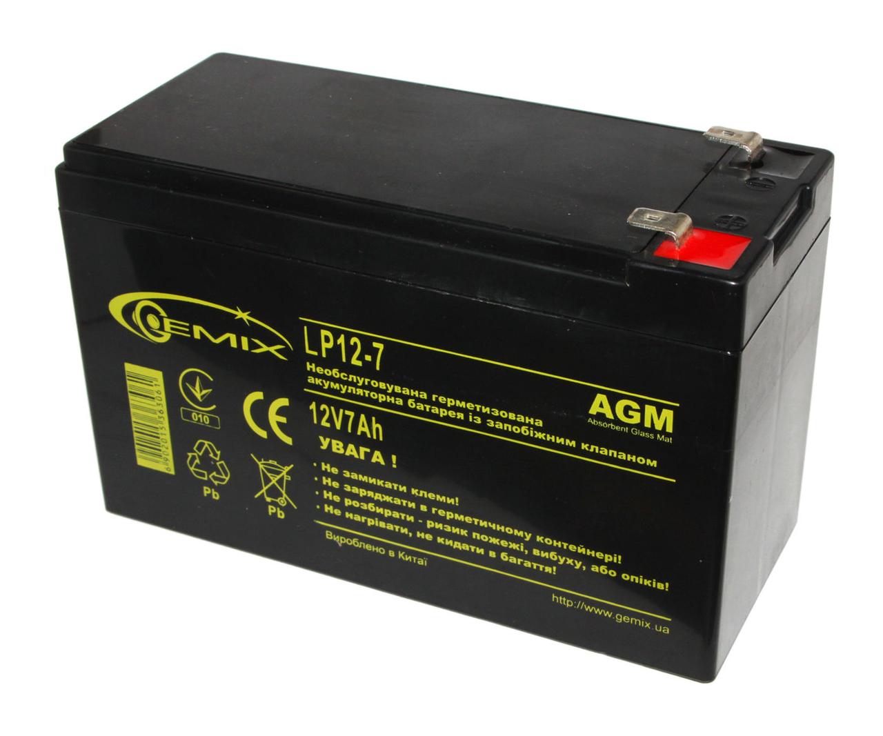 Акумулятор для ДБЖ 12В 7а / год. Gemix LP12-7.0 151х65х94 мм