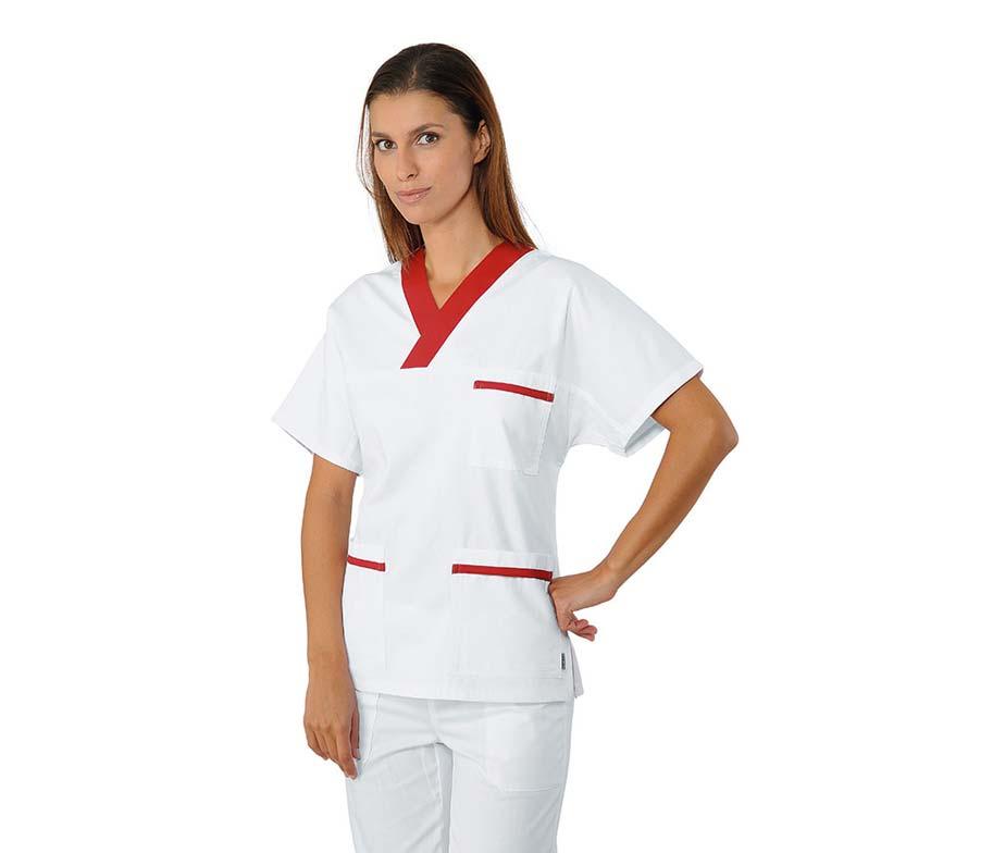 Медичний костюм хірургічний жіночий білий з червоним-03101