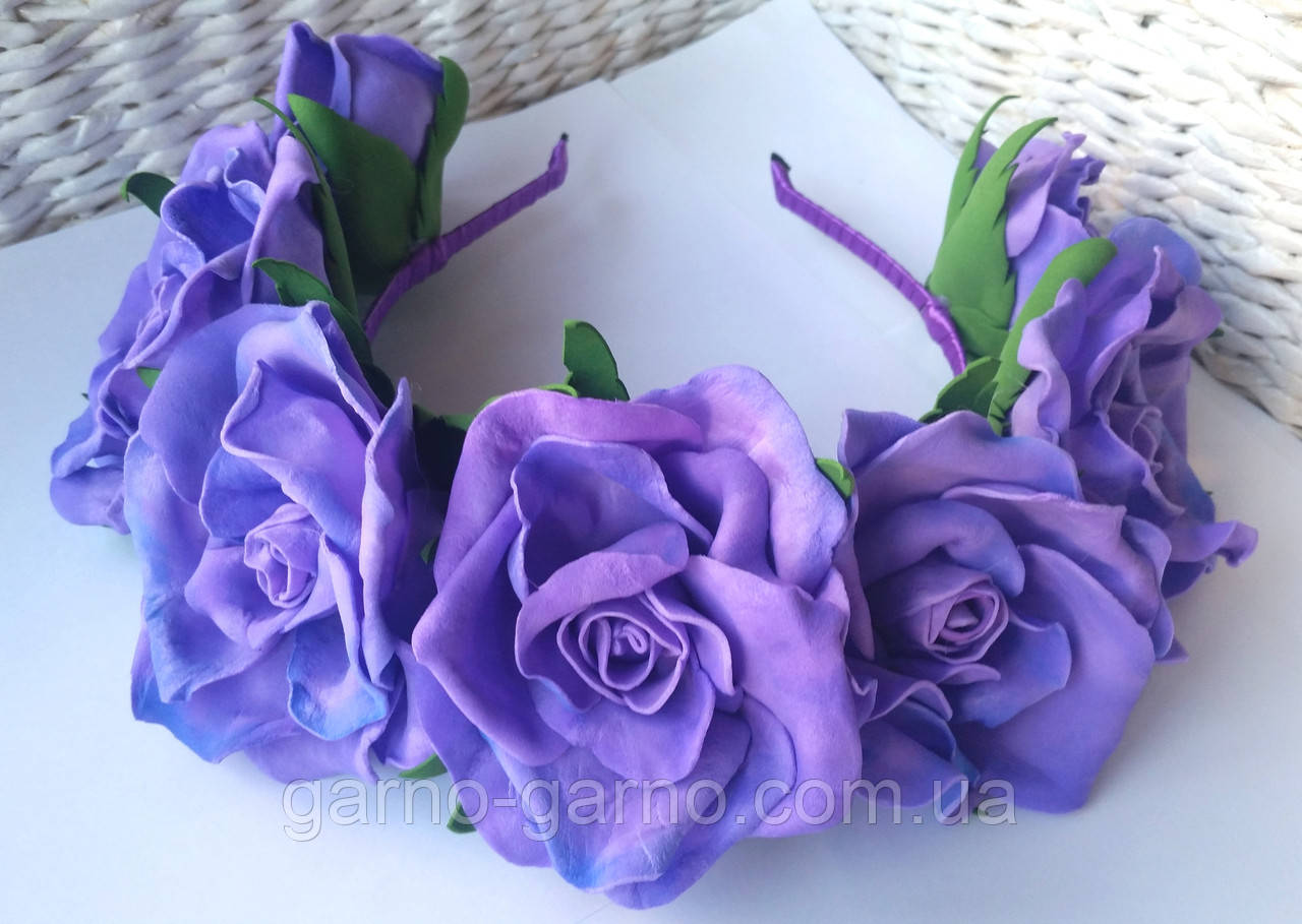 Обруч для волосся Фіолетові Троянди Великі квіти з фоамрану