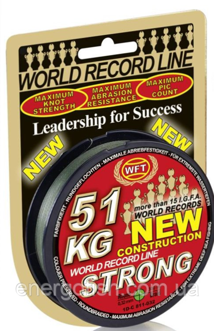 Шнур WFT KG Strong Green Round Braid 300м 0.32мм 51кг, фото 1
