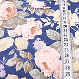 Сатин з квітами чайна троянда на синьому, ширина 160 см, фото 4