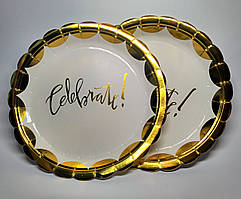 Тарілки одноразові паперові 5 шт., біло-золоті, Celebrate!