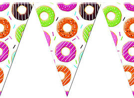 Прапорці-гірлянди (карнавальна гірлянди з прапорців) вимпели 2м - Пончики Sweet Party, Різні кольори