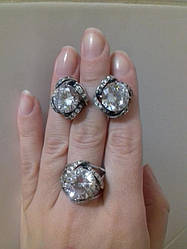 Масивний срібний комплект Альянс з круглими каменями