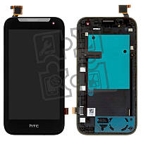 Дисплей для HTC Desire 310 Dual Sim (127*63), модуль (экран и сенсор), с рамкой, черный, оригинал