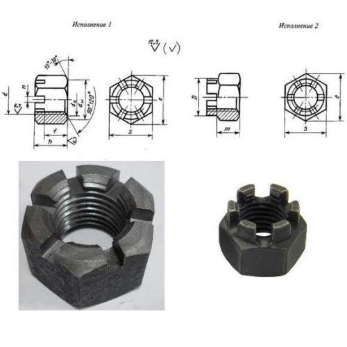 Гайки Прорезные М39 ГОСТ 5918-73: Цена, Размеры, Вес. Купить Гайки.