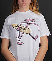 Мужская футболка белая Трешер с розовой пантерой