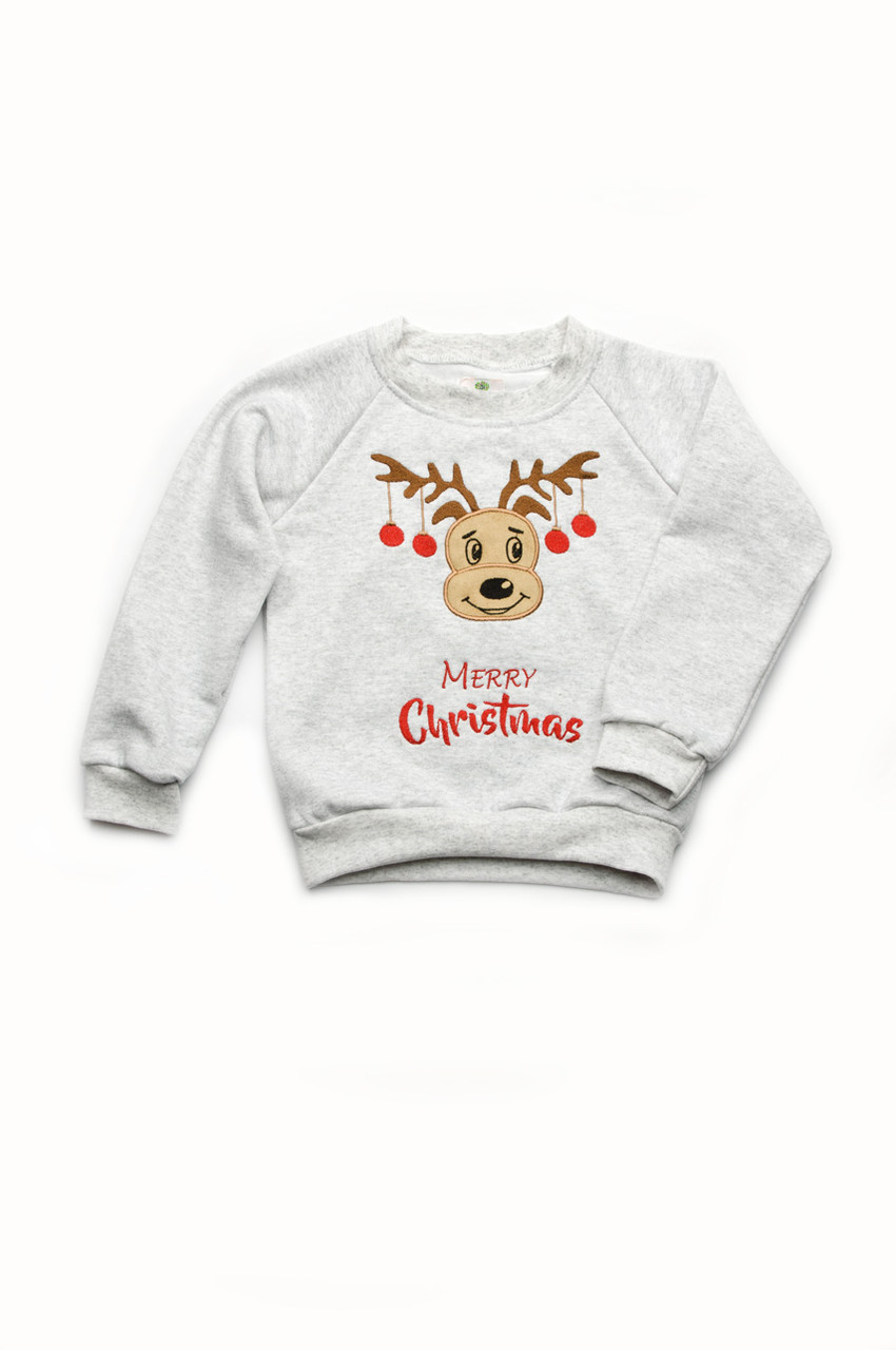Новорічний світшот "Merry Christmas" для дітей 1,5-4 р. /р. 86-104 ТМ Модный карапуз Сірий 03-00832-2