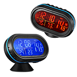 Автомобільний годинник з термометром і вольтратом VST 7009V (Синій — Жовтогарячий), фото 7