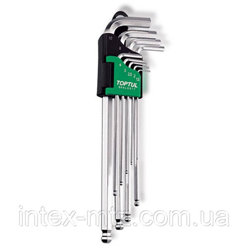 Набір Г-обр.шестигор. 1,5-10 мм 9ед. супердовгих із кулею TOPTUL GAAL0917