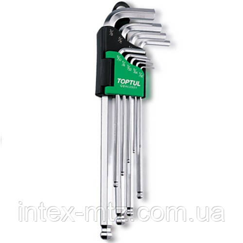 Набір дюймових Р-обр. шестигранників з кулею 1/16"-3/8" 9ед. TOPTUL GBAL0901