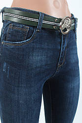 Стрейчеві джинси жіночі з високою посадкою темно-синього кольору з подряпинами від Moon Girl