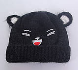 Зимова шапочка дитяча жовта з малюнком і вушками, фото 2