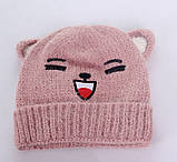 Зимова шапочка дитяча жовта з малюнком і вушками, фото 3