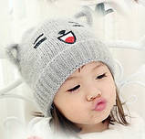 Зимова шапочка дитяча жовта з малюнком і вушками, фото 6