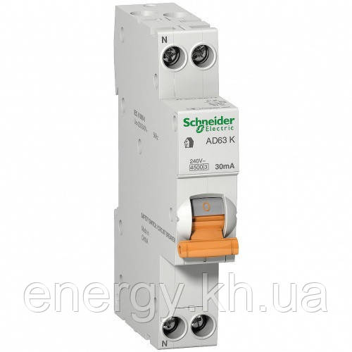 Диференціальний авт. вимикач 12524 АД63К, 2P 25А 30мА, Schneider Electric