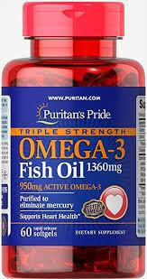 Омега 3 Puritan's Pride Triple Strength Omega-3 Fish Oil 1360 mg (950 mg Active Omega-3) 60 Softgels, фото 2