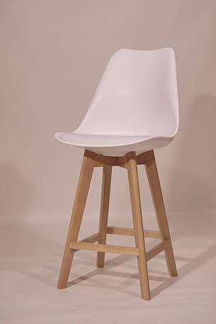 Стілець напівбарний пластиковий на дерев'яних ніжках Milan 65, колір білий, фото 2