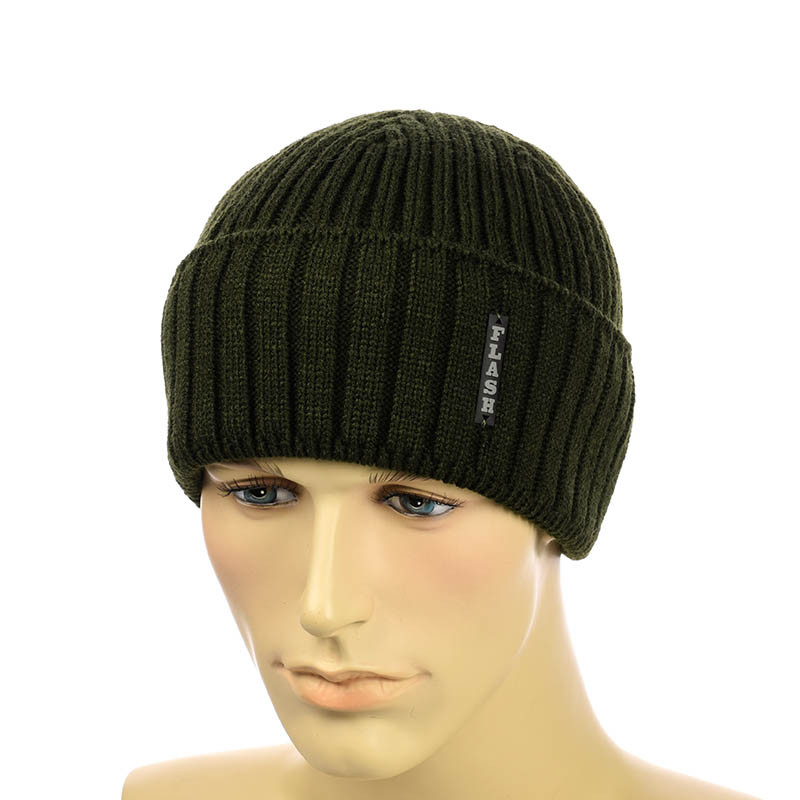 Чоловіча шапка з відворотом 2*1 темний хакі