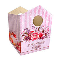Картонна коробочка-будиночок для квітів рожева