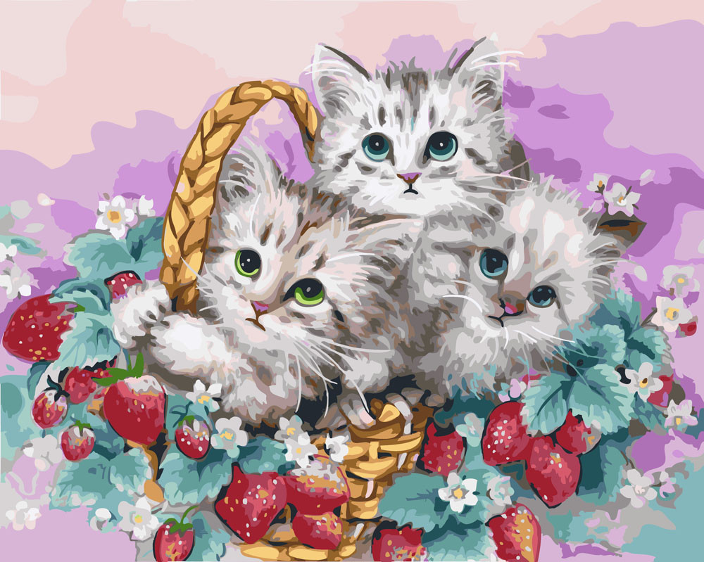 Картина за номерами Кошик з кошенятами (BK-GX4129) 40 х 50 см (Без коробки)