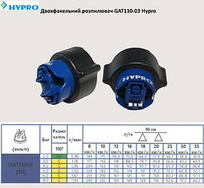 Двух факельний розпилювач GAT110-03 Hypro вилив 100-200 л/га, фото 2