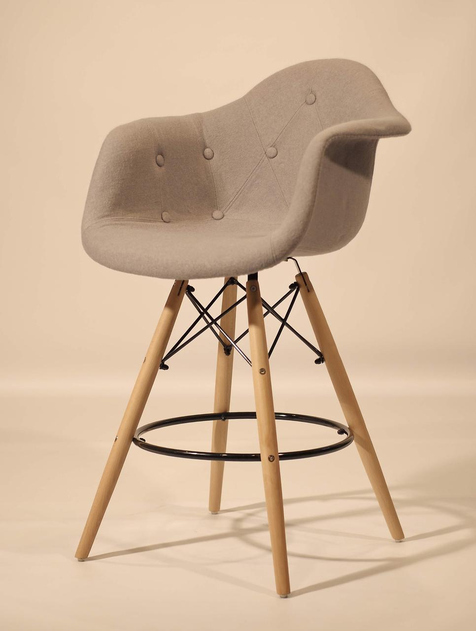 Крісло барне на дерев'яних ніжках Leon Soft Шерсть Onder Mebli, колір сірий W-16