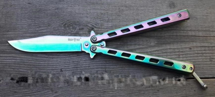 Балисонг хамелеон заточеный, ніж метелик, тренувальне зброю для трюків (флипперов), філіппінський ніж