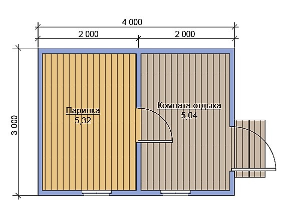 План деревянной бани 4х3 без веранды