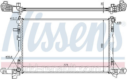Радіатор системи охолодження на Рено Майстер III 2.3dci M9T (+АС) / NISSENS 630733, фото 2