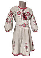 Вышитое платье для девочки с льна с пышными длинными рукавами